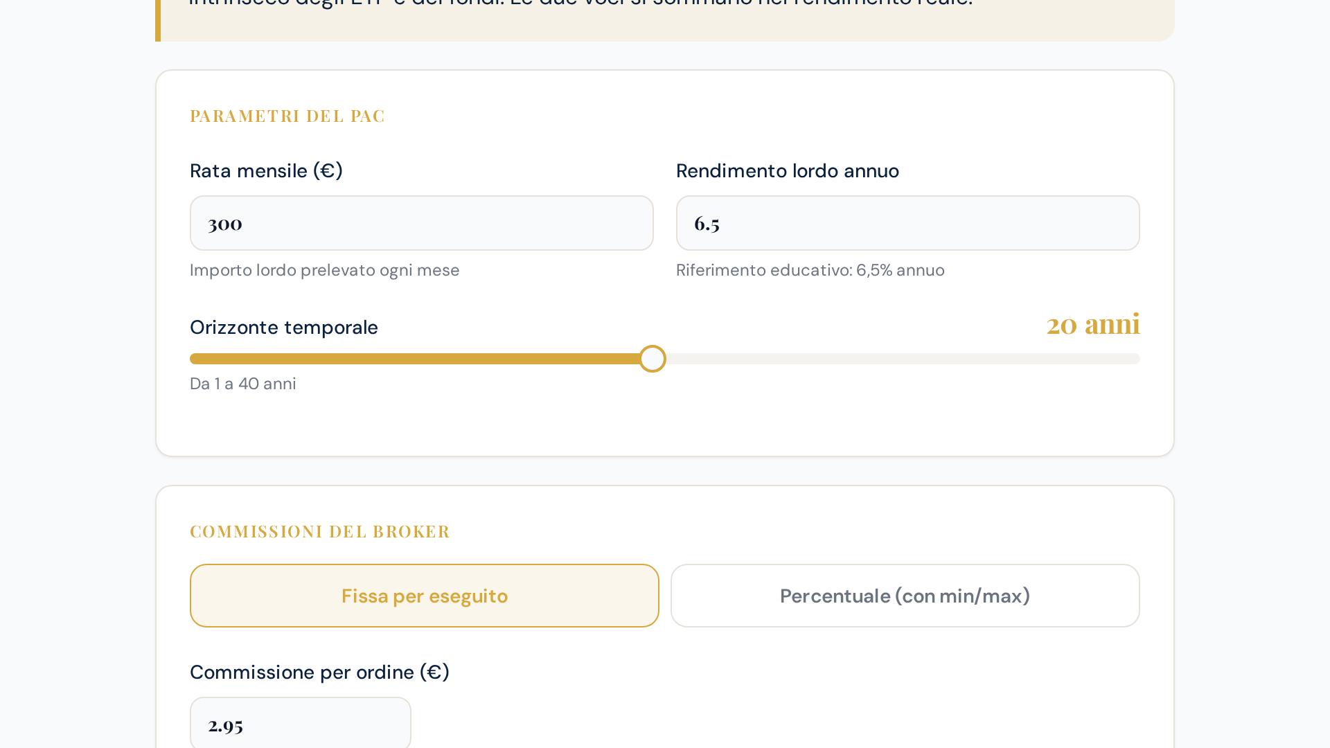 Anteprima del calcolatore delle commissioni del broker