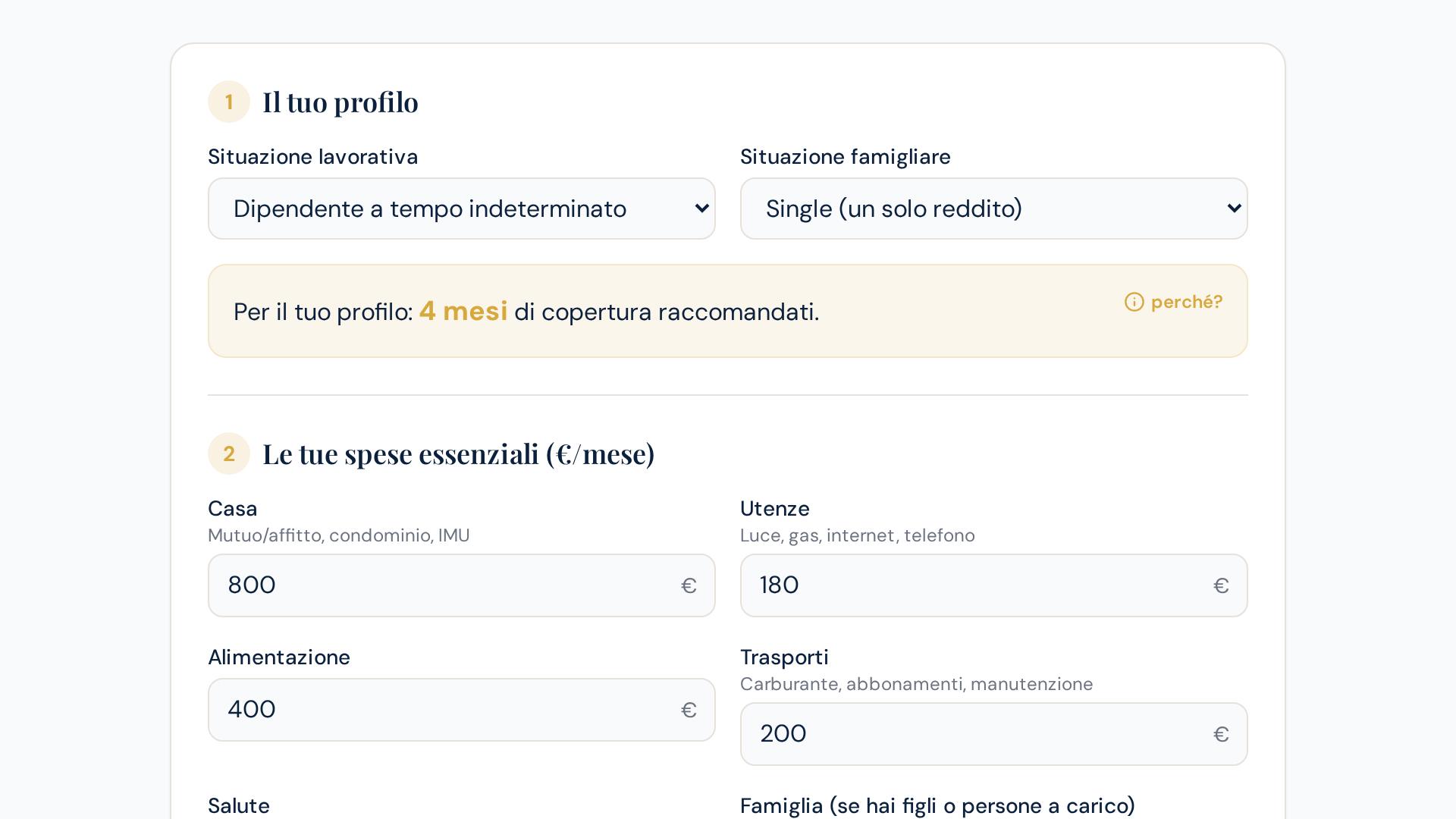 Anteprima del calcolatore del fondo di emergenza